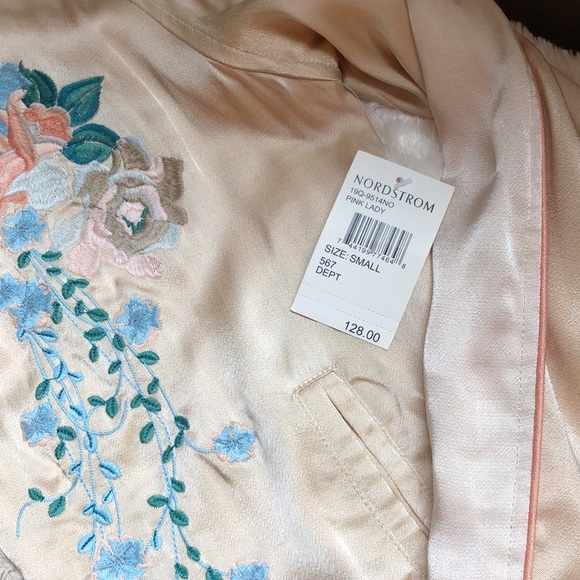 BLANK NYC Ladys Bomber Jacket Size S Blue and Pink Colored Roses Embroidered NWT - Picture 12 of 15